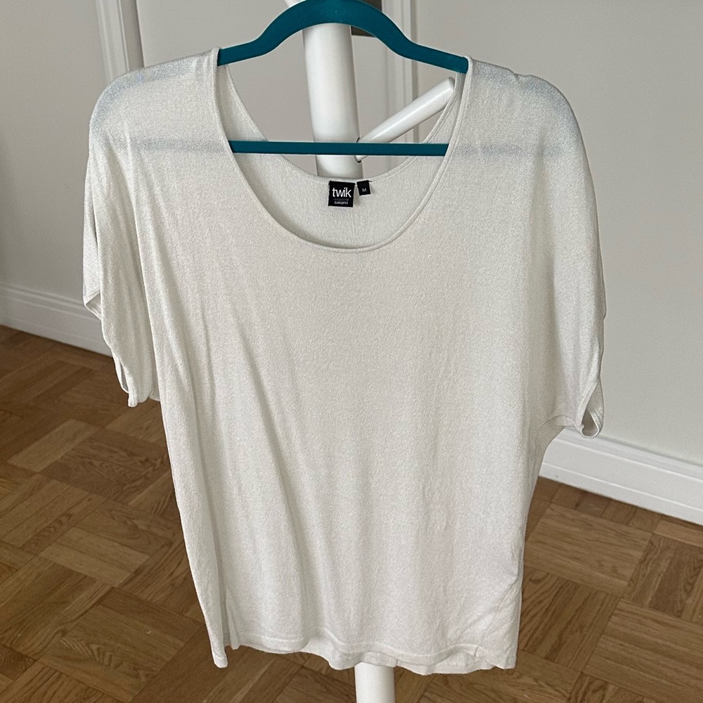 White Shimmery Short Sleeve Top